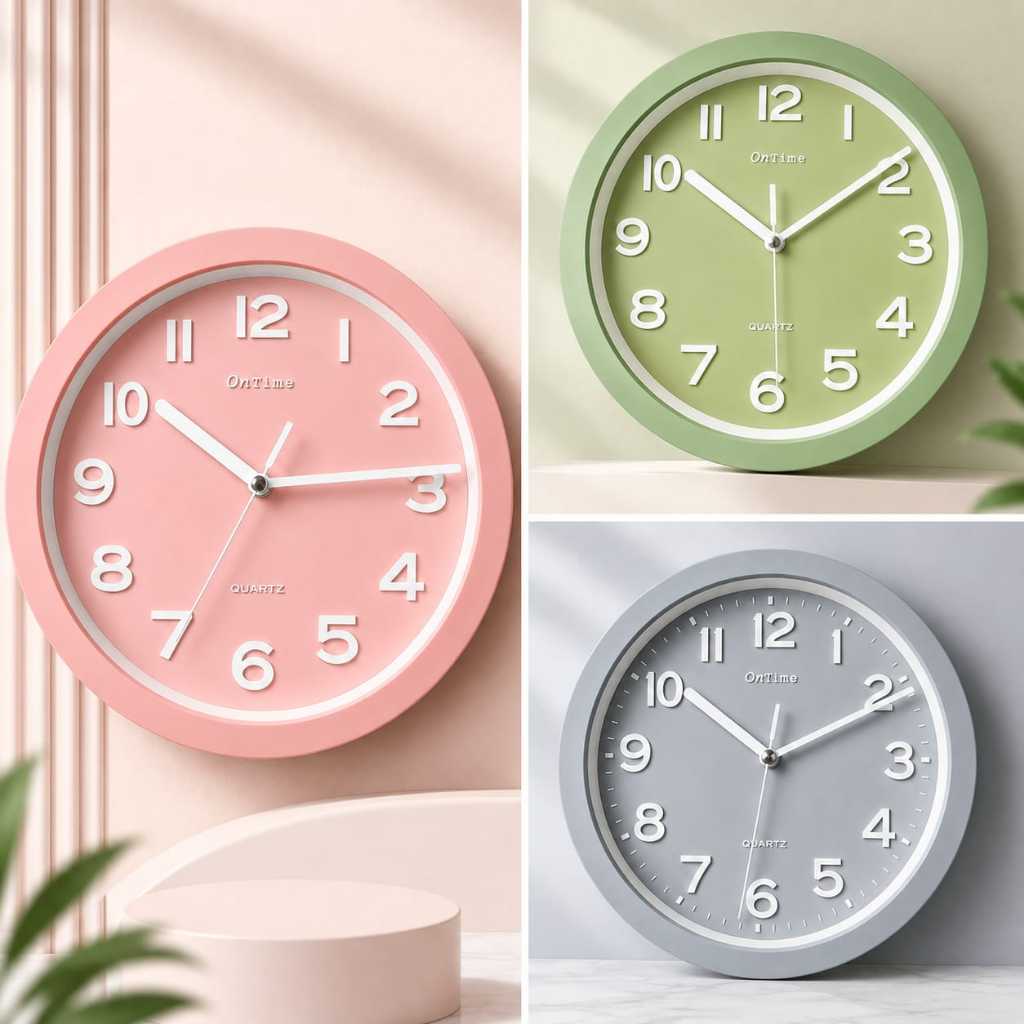 Jam Dinding Polos Minimalis Hijau Pink Abu Diameter 19cm Ontime 19 cm