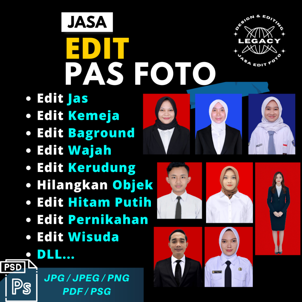 Jasa edit foto / Edit Pas Foto / edit foto jas / edit background / edit foto full body/ edit ganti wajah / edit foto keluarga / edit hapus objek / edit pengantin / edit ppg / edit cpns / gabung foto