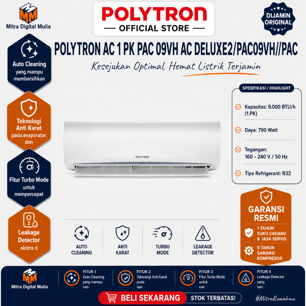 Jual Polytron PAC09VH AC Split Wall Mounted 1 PK 9000 BTU i-Feel ...