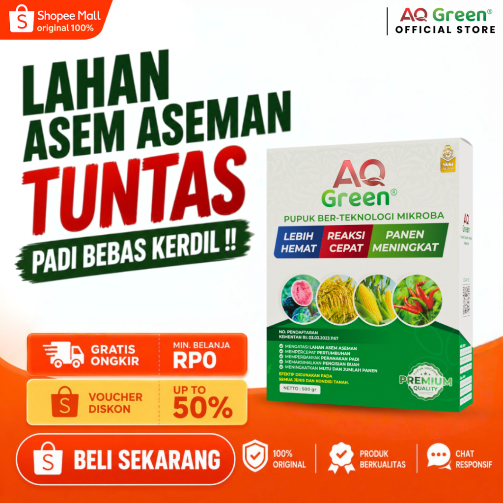 Pupuk Organik AQ GREEN - Untuk Semua Tanaman - Penyubur Tanah - Peningkat Hasil Panen - 500 Gram