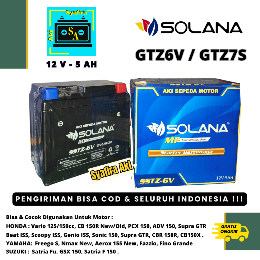 aki Jual AKI MOTOR SONIC, SUPRA GTR, CBR 150, ADV 150 SOLANA GTZ7S