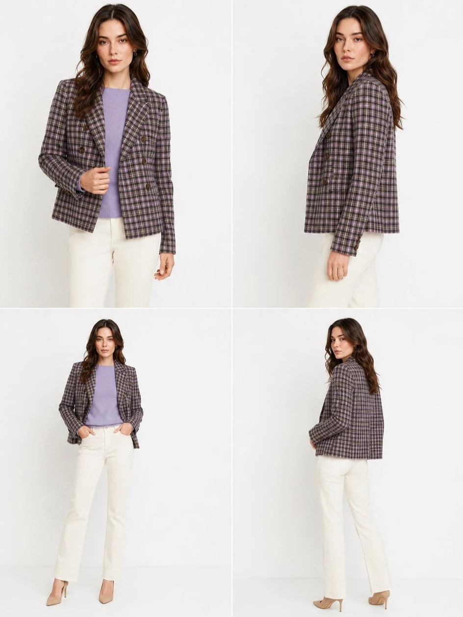 Blazer Wanita Bahan Wool Lembut Motif Kotak Elegan TLB Wool-Blend Blazer Jacket - 2794