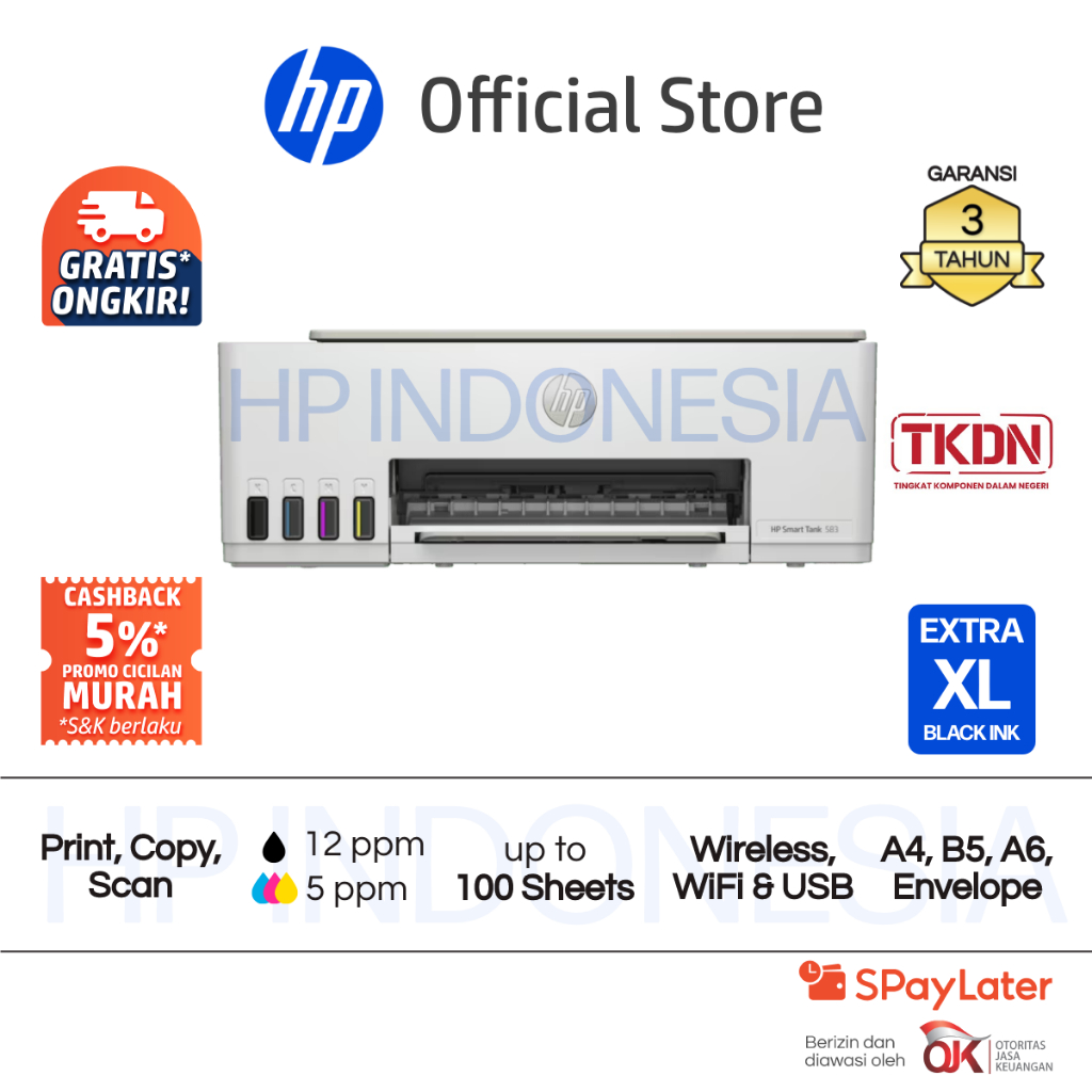 SERTIFIKASI TKDN - Printer HP Smart Ink Tank 583 All in One Print Scan Copy Wireless Wifi USB Color Colour Warna Garansi 3 Tahun Promo Murah Gratis On (2)