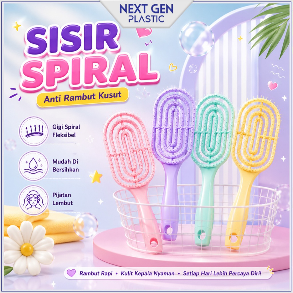 Sisir Pengembang Rambut Paddle Spiral Wanita Anti Kusut Sisir Korea Lembut Anti Rontok Lentur Serbaguna Hair Brush Cushion Travel Sisir Pijat Blow Keriting Sisir Sikat Mini Anak Dewasa Rambut Kering Basah Semir Shampoo