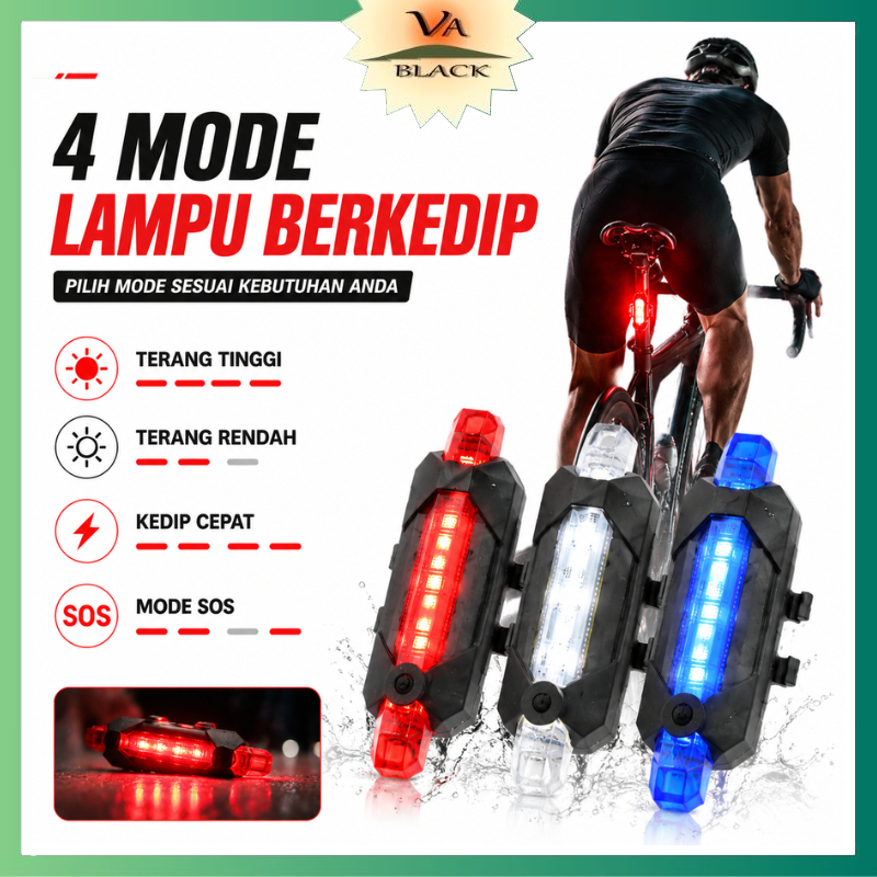 Jual Lampu Belakang Sepeda LED Super Terang USB Rechargeable 5 LED Anti ...
