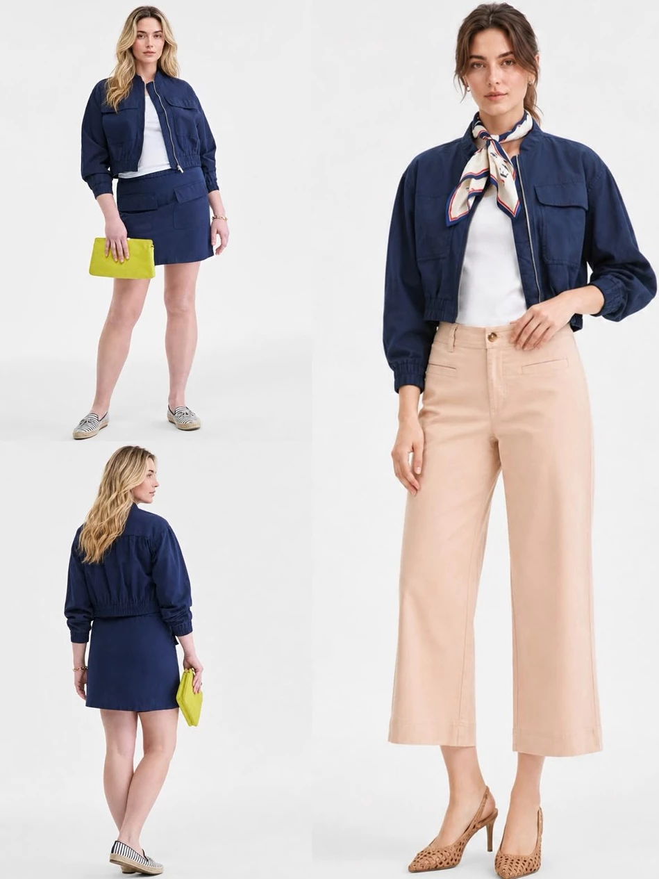 Jaket Bomber Wanita ONT Women's Cropped Linen Utility Bomber Jacket - 2791