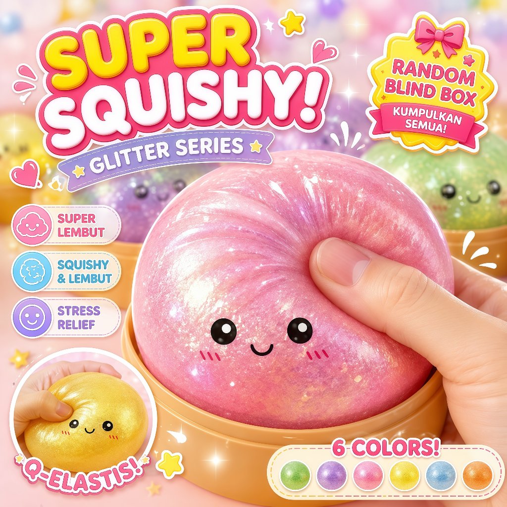 Jual Squishy Dumpling Glitter Series Blind Box Mainan Lucu Anti Stress Super Lembut Kawaii Slow Rising 6 Warna | Shopee Indonesia