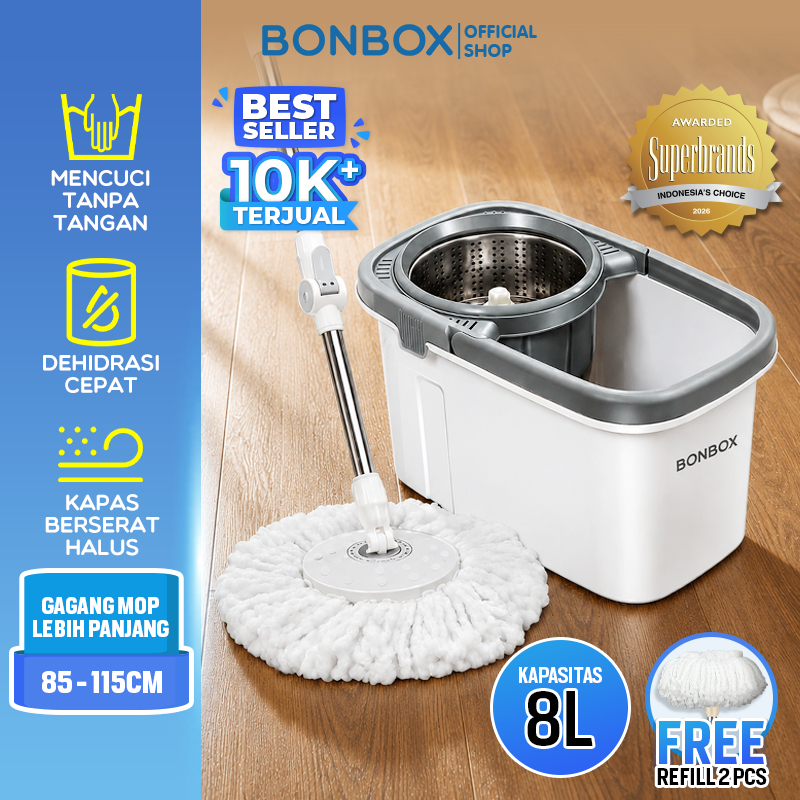 [DAPAT 2 REFILL] BONBOX PREMIUM Alat Pel Lantai Ember 2in1 DAPAT 2 KAIN PEL Ember Spin Mop Mencuci Membilas Pembuang Air Otomatis BCT3612B
