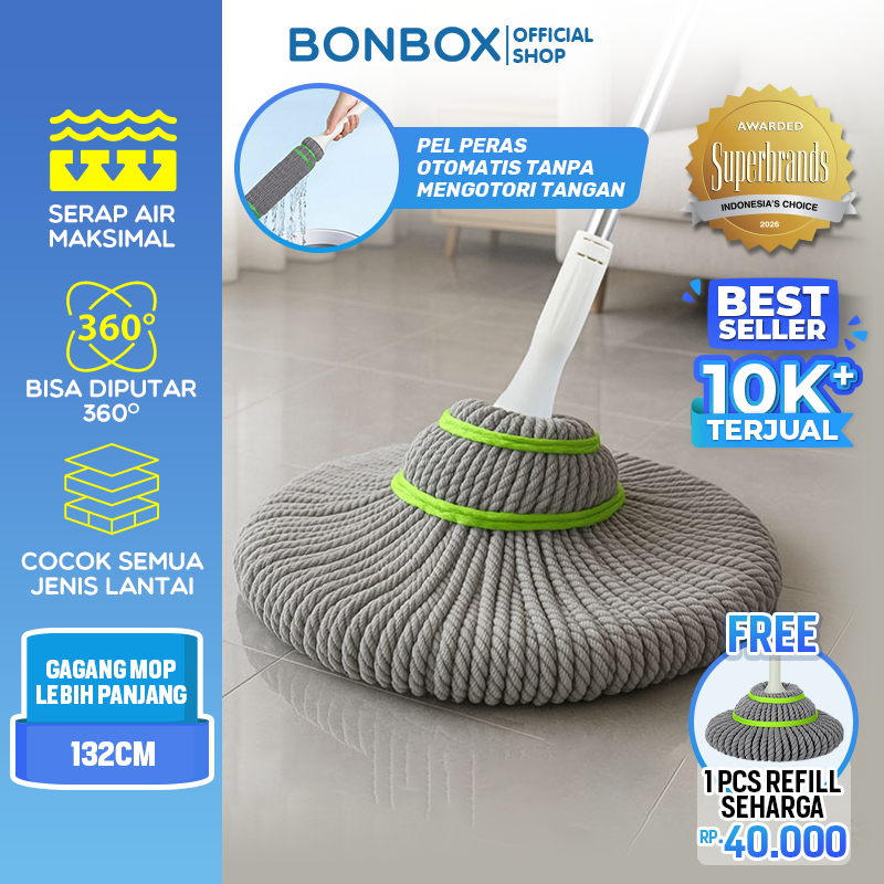 [FREE 1 REFILL] BONBOX PREMIUM Alat Pel Putar Otomatis 2 in 1 REFILL Magic Twist Mop Pel Lantai Peras Otomatis  BCT3802A