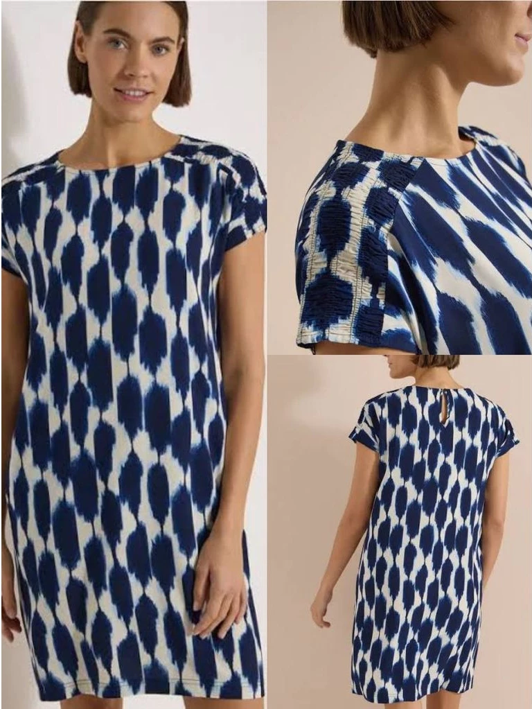 Dress Wanita CCL Women’s Blue & White Abstract Print Shift Dress - 3185