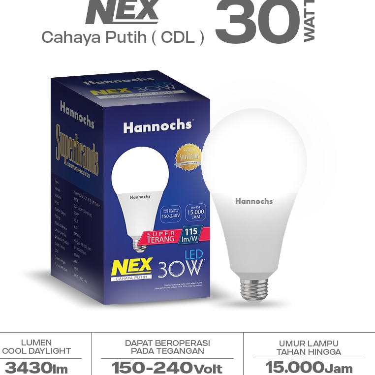 Hannochs Lampu Bohlam LED NEX 30W Cahaya Putih