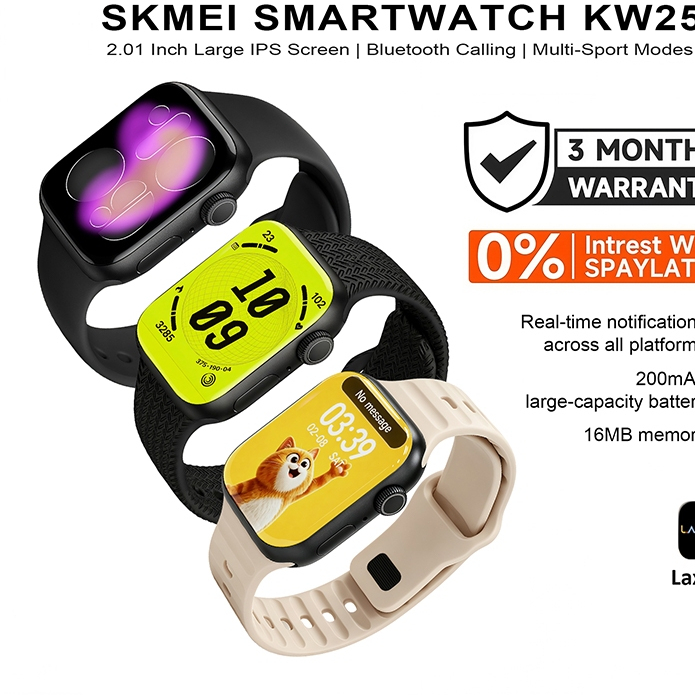 SKMEI Smartwatch KW25 Dengan 3 Tali  2.01HD Touch Screen Bluetooth Call AI Voice Assistant Health Monitoring Berbagai mode olahraga