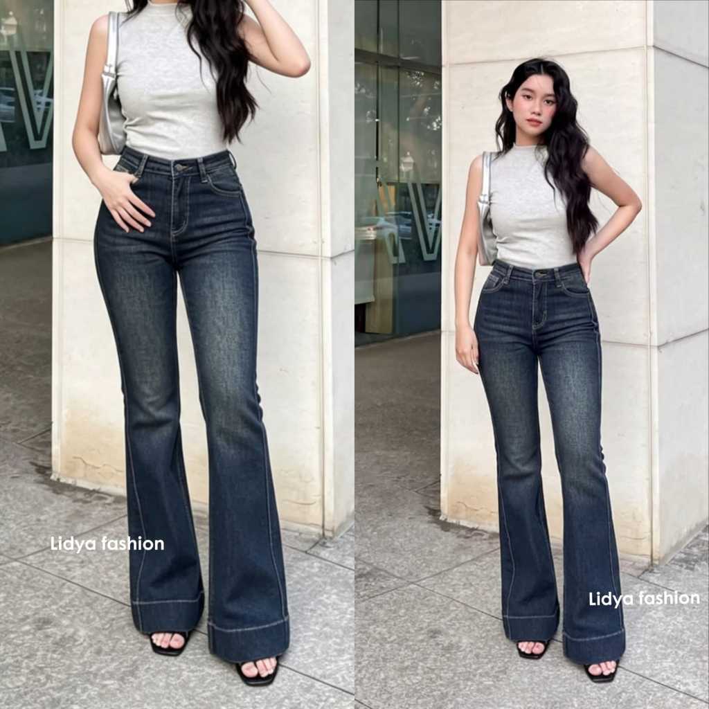 LF - Flare Cutbray Jeans Highwaist - Celana Jeans Wanita Stretch Terbaru Dengan List - Bone Cutbray - Cutbray Tulang