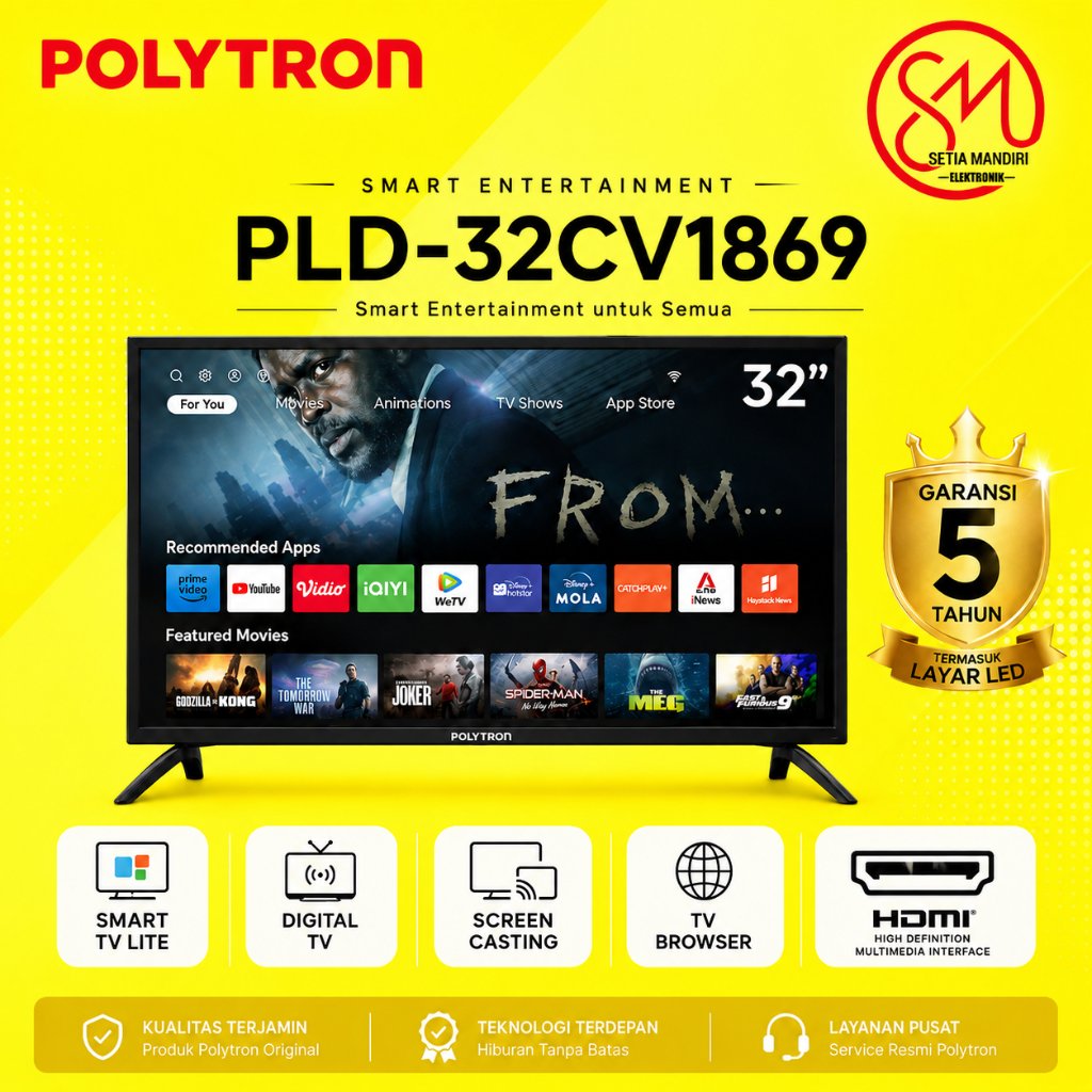 [KARGO] POLYTRON Smart TV LED PLD 32CV1869/CV2268/CV2359 32" I 24" I 40" I 43" 1 Tahun Garansi 5 Tahun