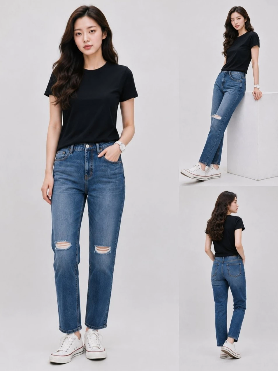 Celana Jins Wanita GU Ripped Regular-Fit Denim Jeans - 3281