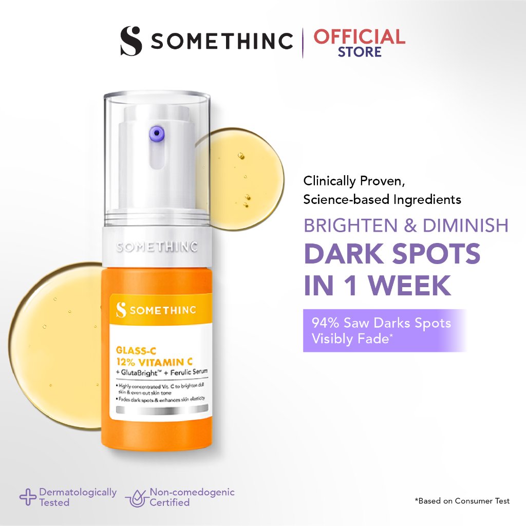 SOMETHINC GLASS-C 12% VITAMIN C + GlutaBright + FERULIC Serum - Mencerahkan wajah, Serum Brigthening hapus dark Spot, Age Spot & Freckles, Glowing Serum