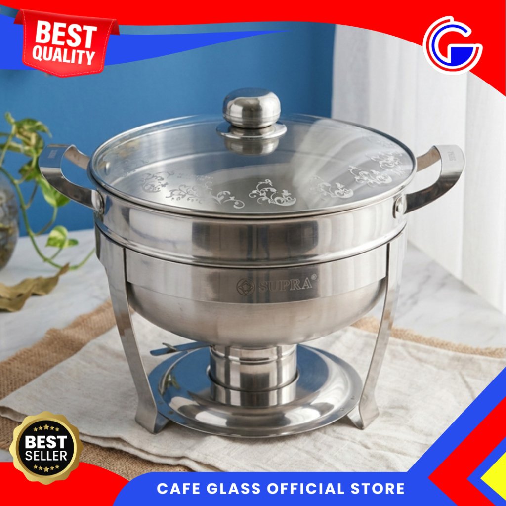 Deep Soup Bowl Supra - Sup Warmer Stainless Small - Tungku Pemanas + Wadah Prasmanan + Tutup
