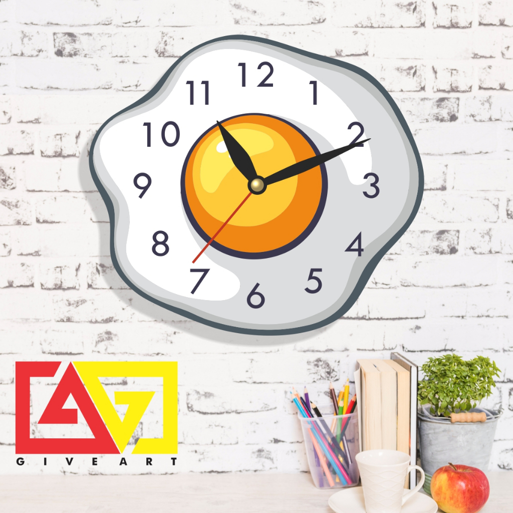 Jam Dinding Ukir Telor Ceplok Unik Minimalis | Hiasan Dinding Kitchen Dapur Minimalis Aesthehtic GA30