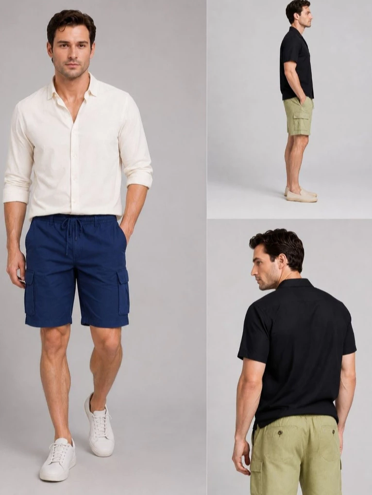 Celana Pendek Linen Cargo Cowo CR Men's Cargo Short Pants - 2975