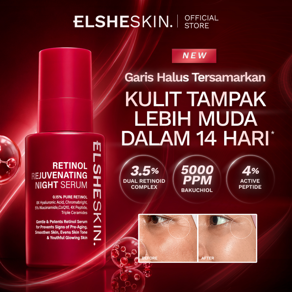 [NEW] ElsheSkin Retinol Rejuvenating Night Serum 15ml - Serum kulit cerah kenyal plumpy brightening dark spot noda hitam memperbaiki tekstur kulit serum anti aging menyamarkan  garis halus kerutan keriput tekstur kulit kasar retinol pemula glowing jerawat