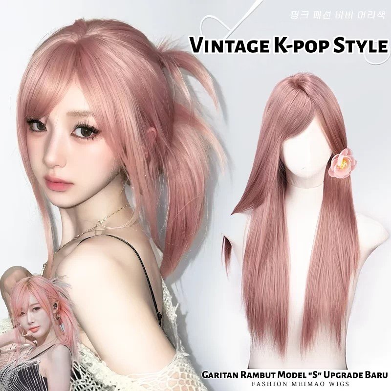 Jual LvyStyle-Wig wanita full kepala Warna Merah Muda Sakura Rambut ...