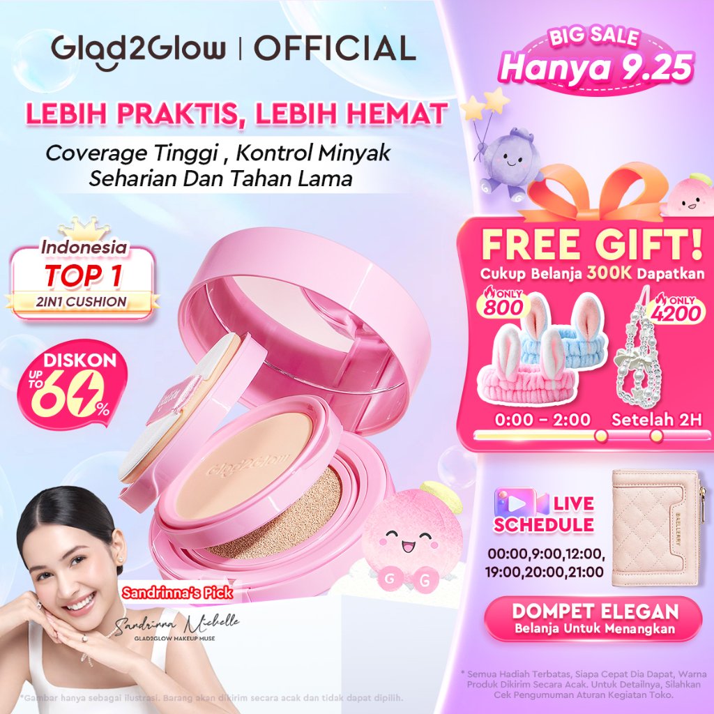 Glad2Glow 2in1 Perfect Pair Cushion Powder Foundation  BB Cream Concealer Foundation bedak padat Wajah  Cover Tinggi  long lasting Tahan 12Jam tahan lama Velvet To Matte skin tint g2g