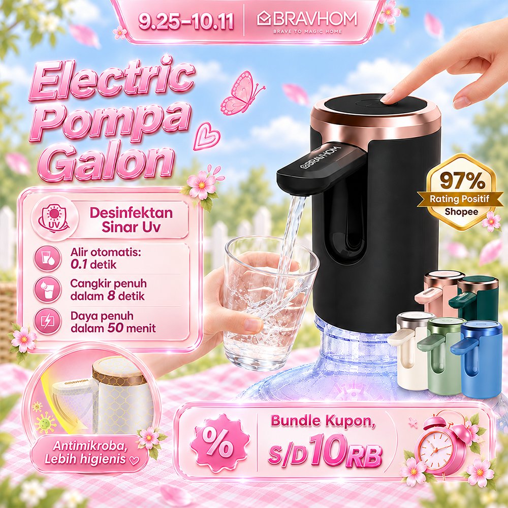 BRAVHOM Pompa Air Galon Dispenser Air Lipat Desinfektan SinarUv 50 Menit Pengisian Cepat BL-WD02