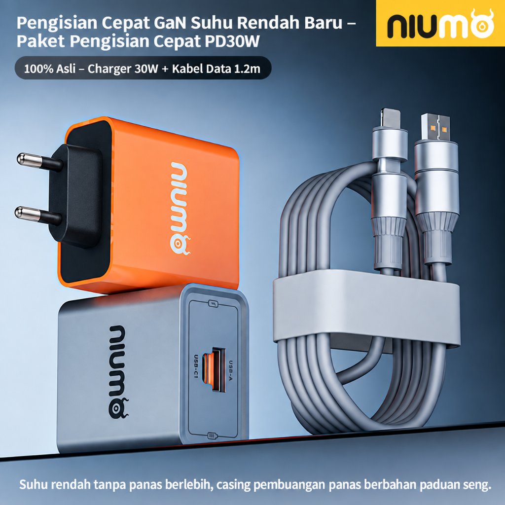 NIUMO X9 GaN Charger Set 4 In 1Multi Port Pengisian Cepat Suhu Rendah 30W Untuk IPhone Android Type-C