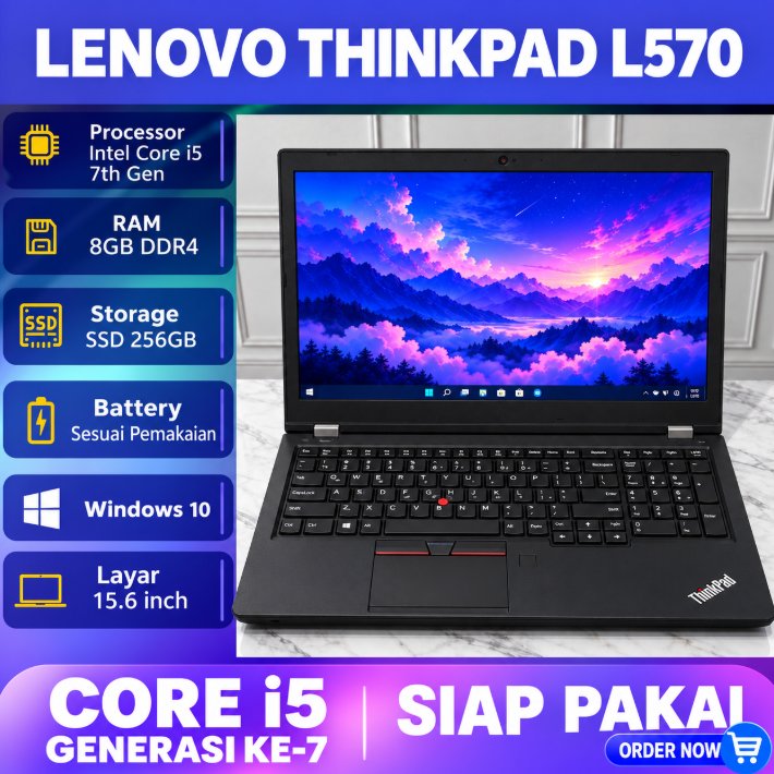 Laptop Lenovo ThinkPad L570 Core i5 Gen 7 RAM 8GB SSD 256GB Layar 15.6 Inch Laptop Kantor Kuliah Bisnis