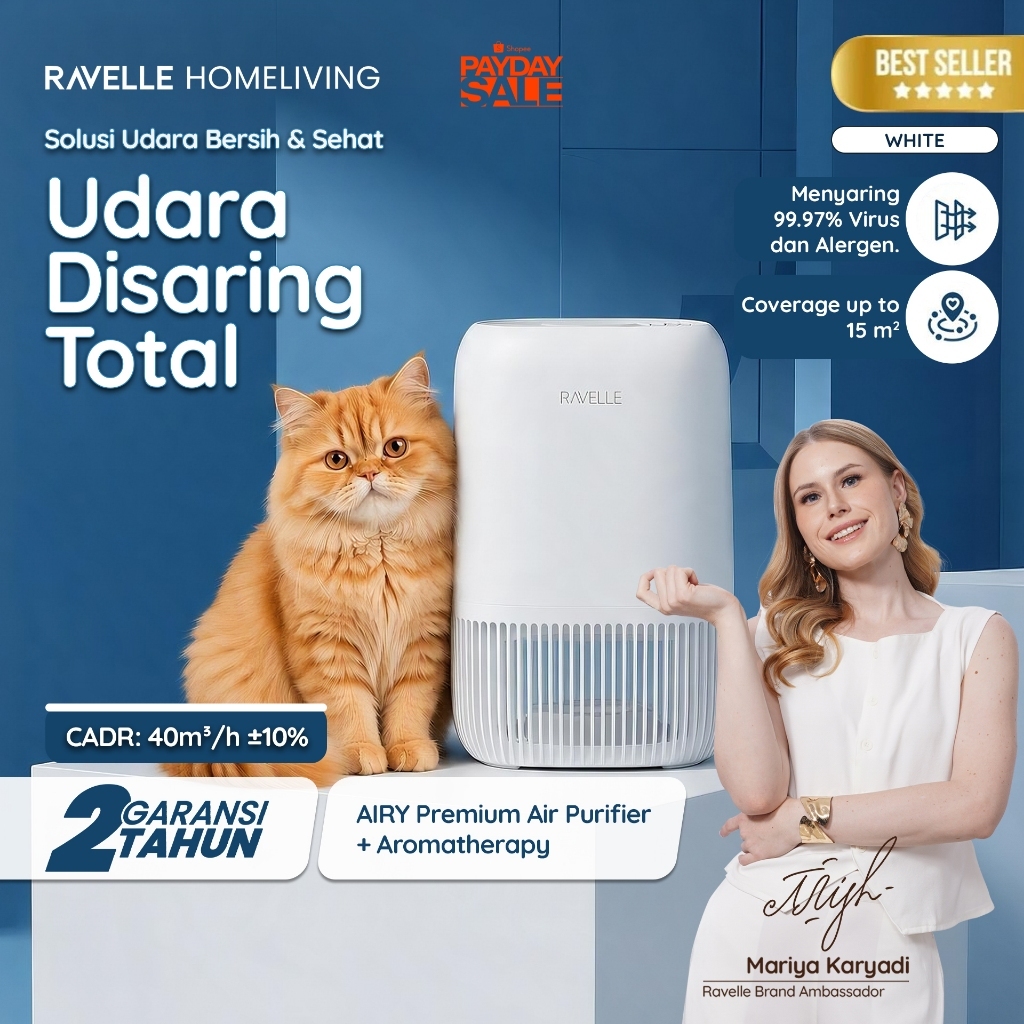 Ravelle Airy Air Purifier HEPA H13 - Pembersih Udara Kamar & Rumah + Aromatherapy Box