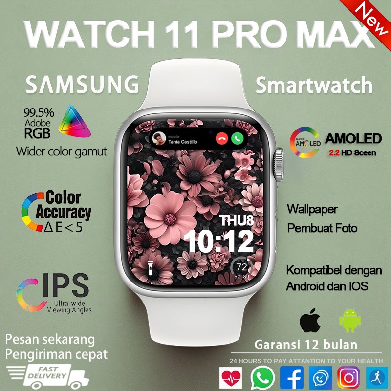 Samsung SmartWatch 11 PRO MAX 2.3" AMOLED HD Display GPS NFC Waterproof Bluetooth Call Smartwatch pria wireless charging Dan Ganti Wallpapper Jam Tangan Smartwatch Wanita