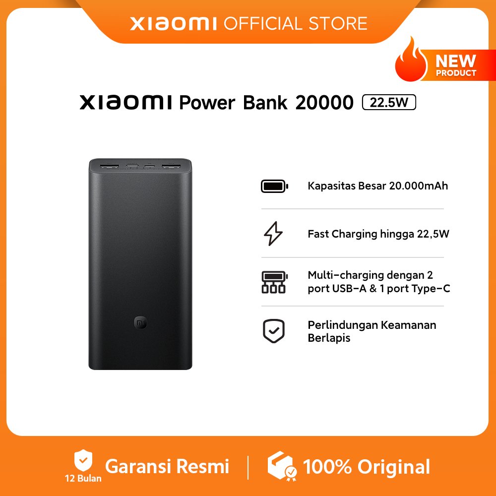 Xiaomi Power Bank 20000 22.5W | Kapasitas Besar 20.000mAhFast Charging hingga 22,5W | Multi-charging dengan 2 port USB-A & 1 port Type-C | Perlindungan Keamanan Berlapis [Xiaomi Official Store]