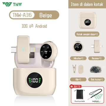TNW A37 Wireless Microphone 2 In 1 Clip On Mic Magnetic Mikrofon HP Plug Play Dual Lavalier