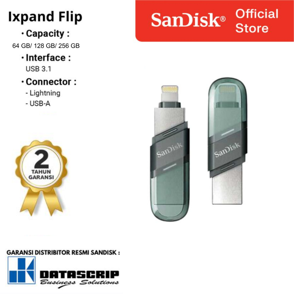 Jual SANDISK Flashdisk Otg Lightning 64gb /128gb / 256gb iXpand Flip ...