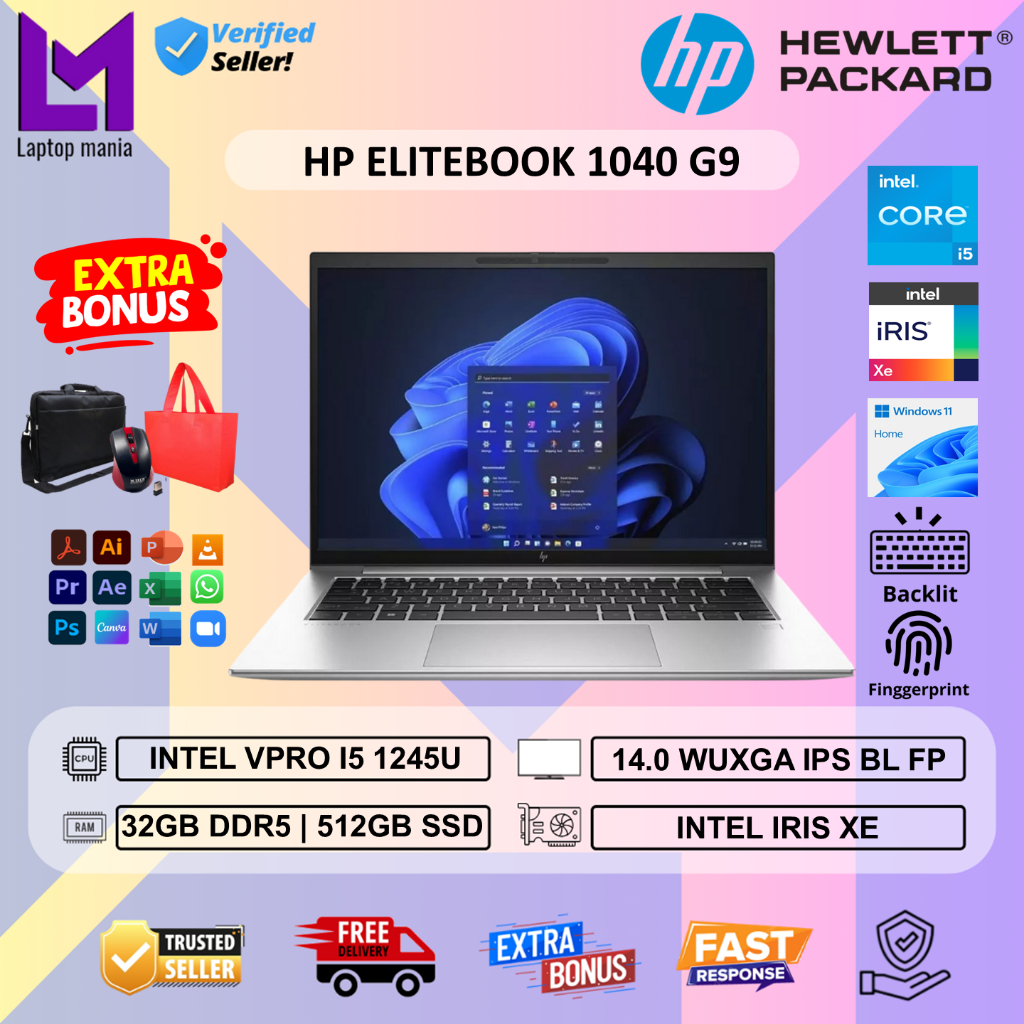 Jual Laptop Hp Elitebook 1040 G9 Intel Vpro i5 1245U 32GB 512GB SSD 14 ...