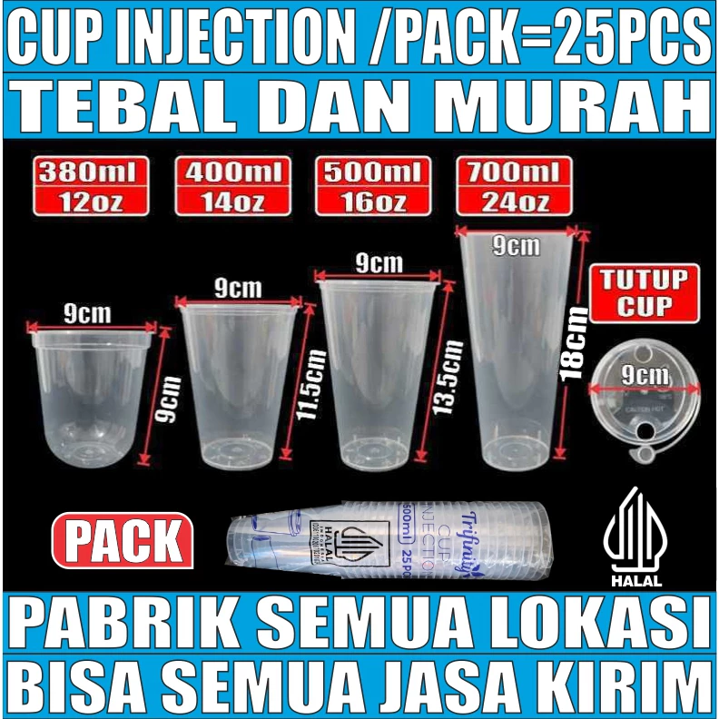 Cup Injection Tebal 12oz 380ml 14oz 400ml 16oz 500ml 24oz 700ml/Pack
