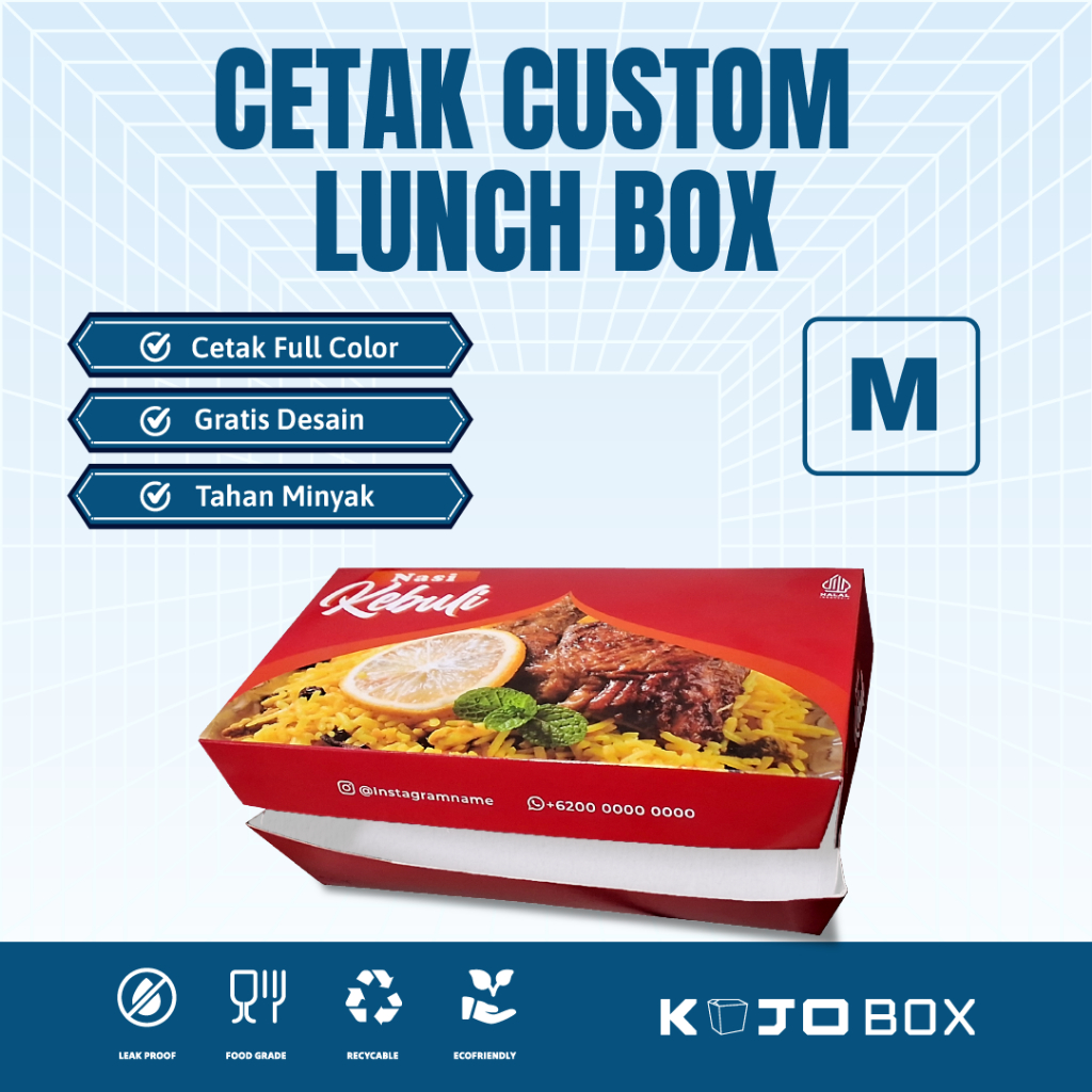 Jual (Reguler) Lunch Box Custom Free Design - Uk M (17,7x10,8x5cm) Min ...
