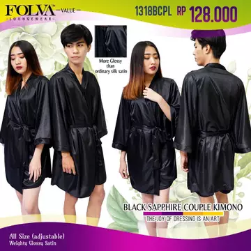 Folva Kimono Baju Tidur Couple Satin 1318BCPL Hitam All Size
