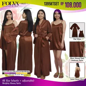 FOLVA Kimono Set Baju Tidur Satin 1395KTSET Coklat All Size