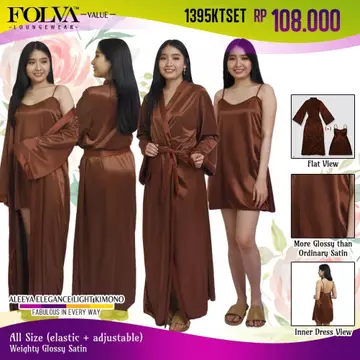 FOLVA Kimono Set Baju Tidur Satin 1395KTSET Coklat All Size