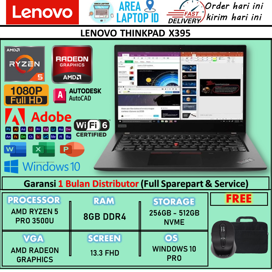 Lenovo ThinkPad X395 Notebook 13.3 IPS FHD, Ryzen 5 PRO 3500U, 16GB RAM, 4G LTE – Usato Ricondizionato