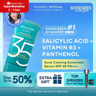 [SUPER BRAND DAY] WARDAH UV Shield Acne Calming Sunscreen Moisturizer SPF 35 PA untuk komedo jerawat dan bekas jerawat kulit berminyak tekstur gel ringan mudah meresap - Skincare