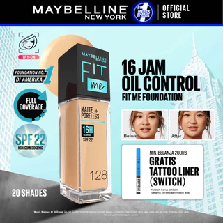 MAYBELLINE OFFICIAL Fit Me Matte + Poreless Liquid Foundation Make Up 30ml SPF 22 Makeup Ringan High Cover 16 Jam Oil Control Cushion Foundation Bedak Padat Cushion Foundation Bedak Padat Concealer BB Cream Foundation Waterproof Skin Tint Fondation