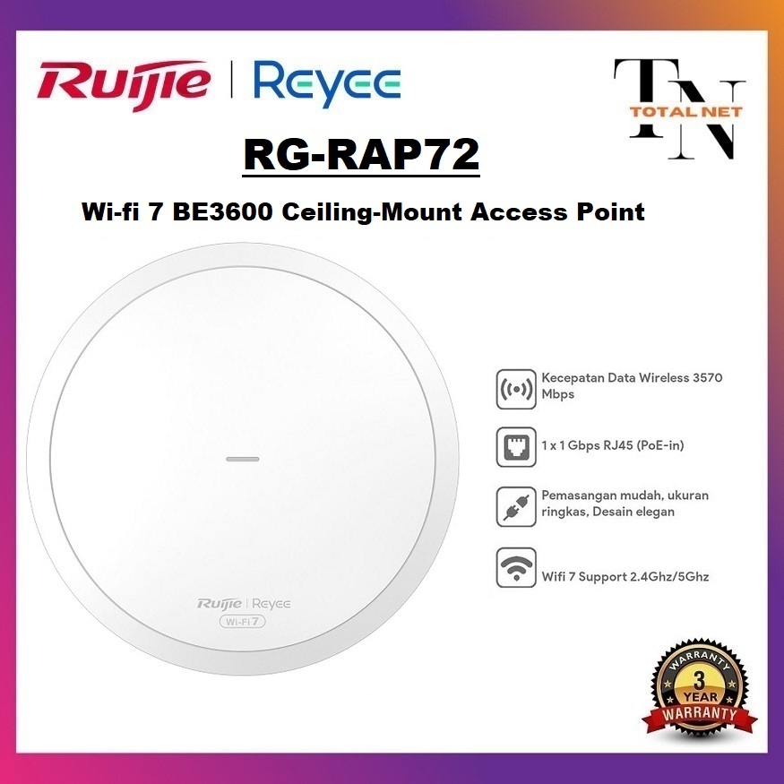 Jual RG-RAP72 Reyee Wireless Wi-Fi 7 BE3600 Ceiling-Mount Access Point ...