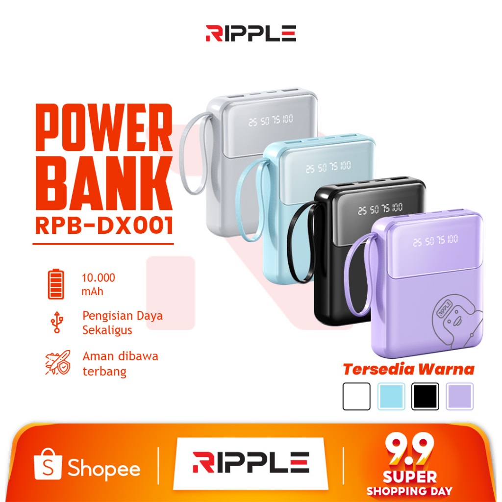 Jual Ripple Powerbank Portable 10000mAh Digital display 4 Cables ...