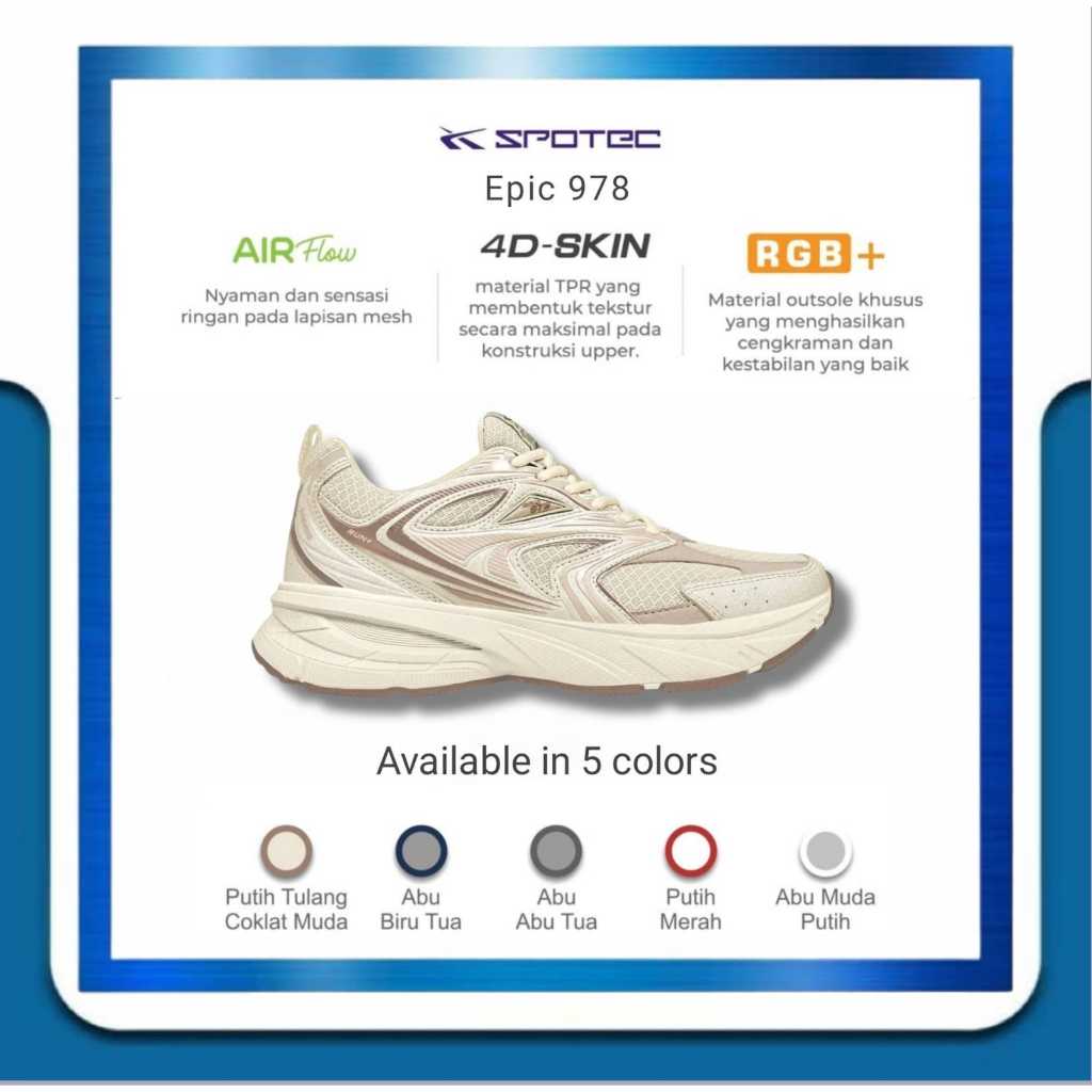 Jual SPOTEC Sepatu Running Epic 978 Putih Tulang - Coklat Muda | Shopee ...