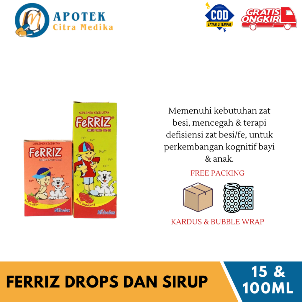 Jual FeRRIZ 𝐃𝐑𝐎𝐏𝐒 𝟏𝟓𝐌𝐋 & 𝐒𝐈𝐑𝐔𝐏 𝟏𝟎𝟎𝐌𝐋 - Multivitamin Zat Besi Untuk Bayi ...
