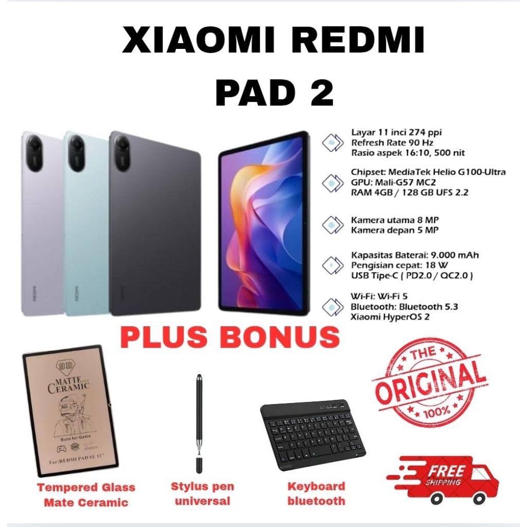 XIAOMI TAB REDMI PAD 4/128GB TABLET MI PAD RAM 4+4GB ROM 128GB BATERAI  HELIO G100 GARANSI RESMI