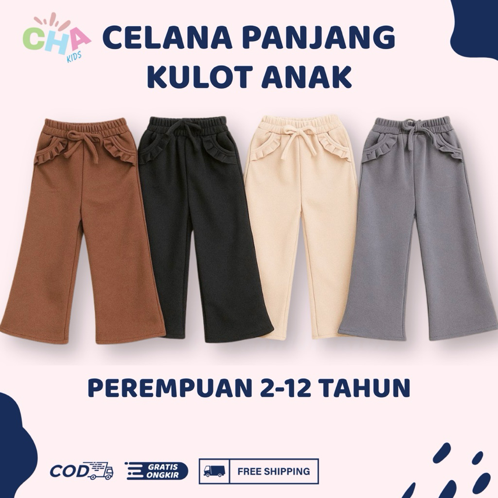 Jual Celana Anak Kulot Rempel Perempuan Usia 2-12 Tahun Bahan Knit ...