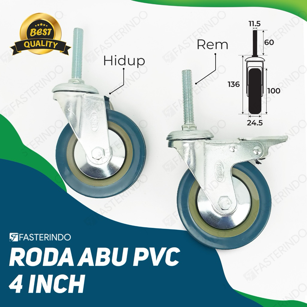 Jual Roda Abu PVC 4 Inch / Roda 4 Inch Abu Tangkai Screws / Roda Kaki ...